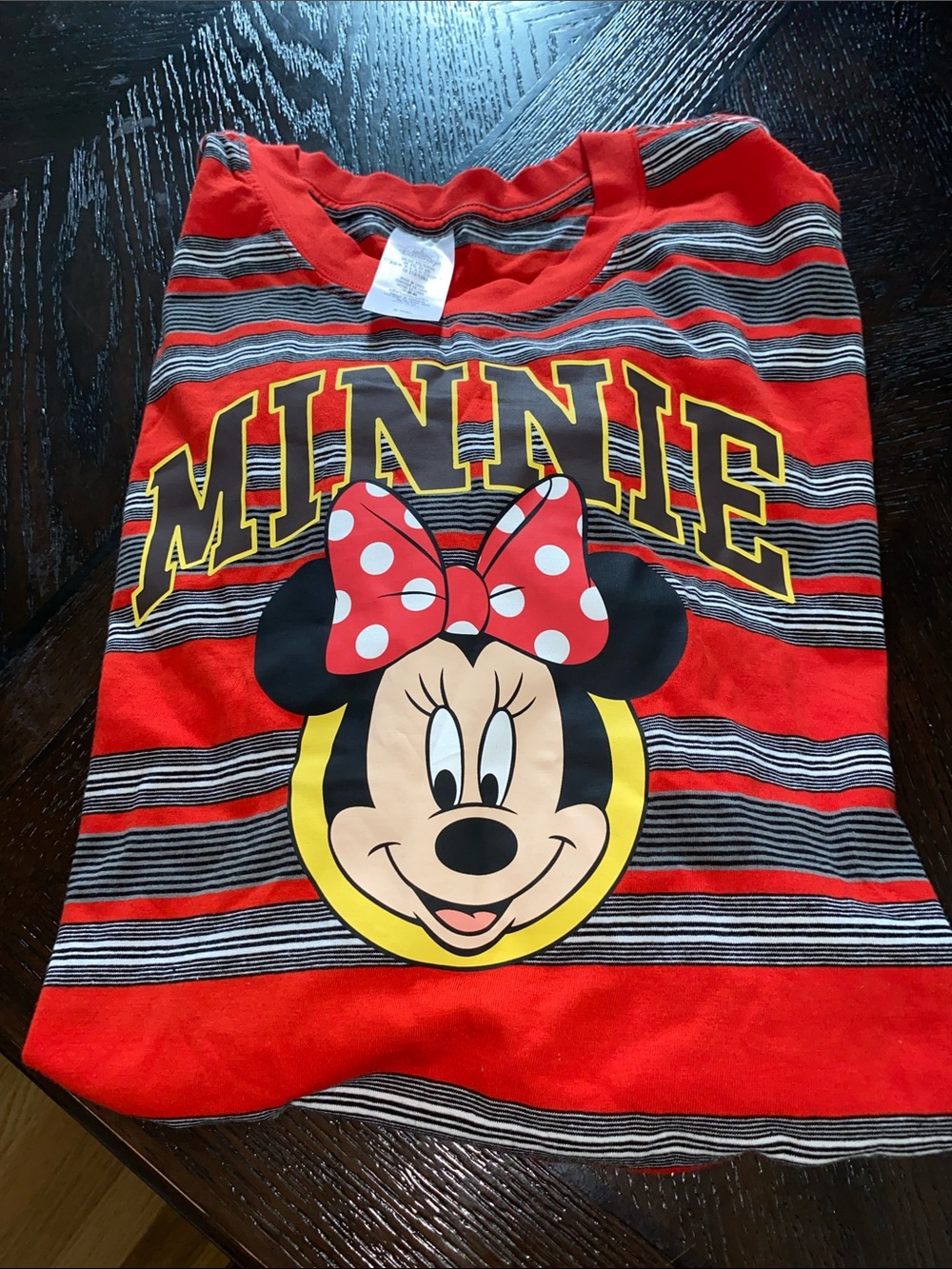 Disney Minnie Mouse Red Black Yellow striped Graphic Tee